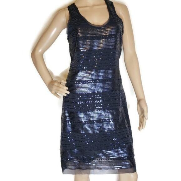 Max Studio navy blue Black Sequin Sleeveless Dress size Medium dinner date dres - Picture 2 of 8
